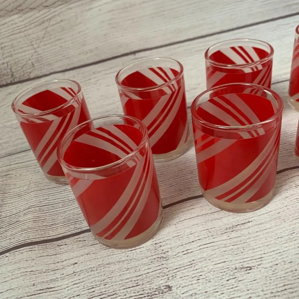 Vintage Peppermint Candy Glass Tealight Votive Candle Holders Set and 2 Candles